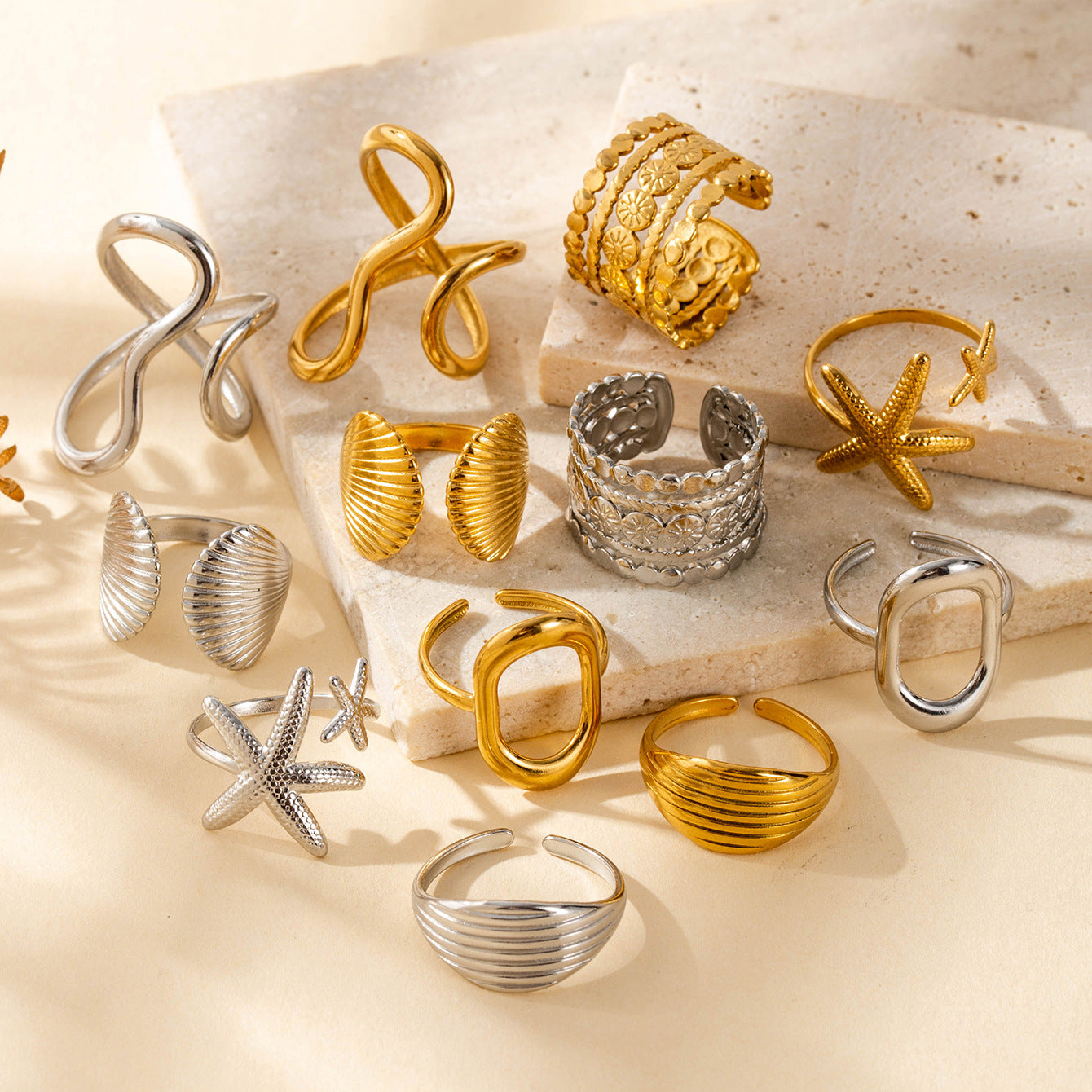 Wholesale Titanium steel  oval hollow ring geometric adjustment  ring