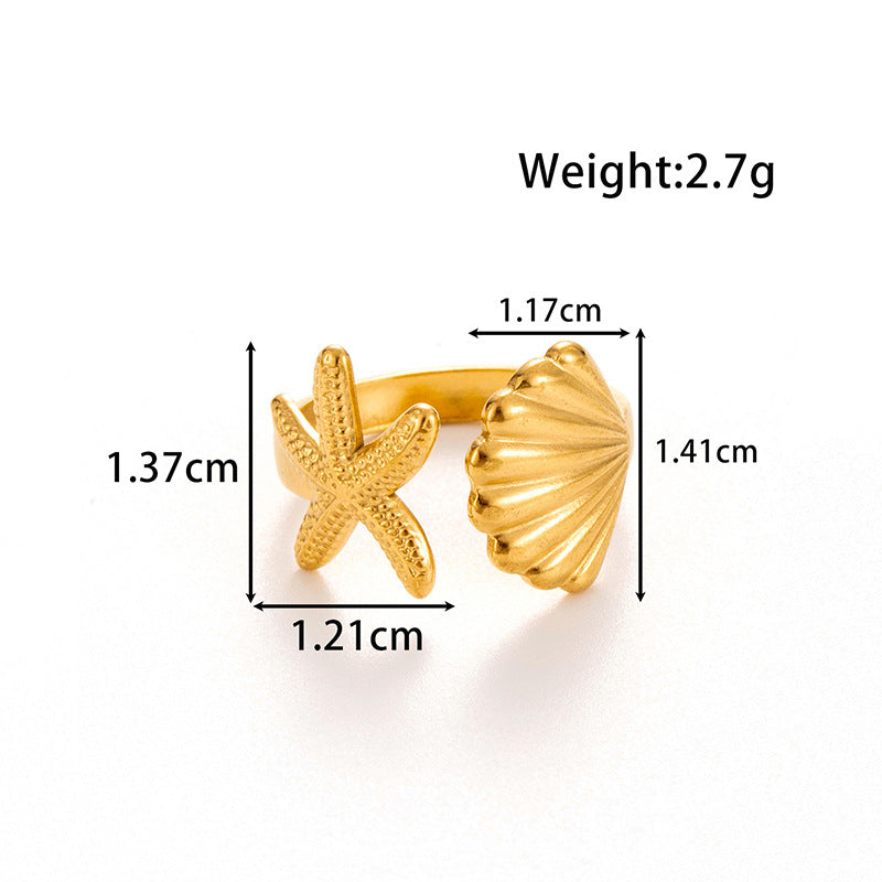 Wholesale Titanium steel simple versatile niche shell flower starfish  light luxury  opening adjustable ring
