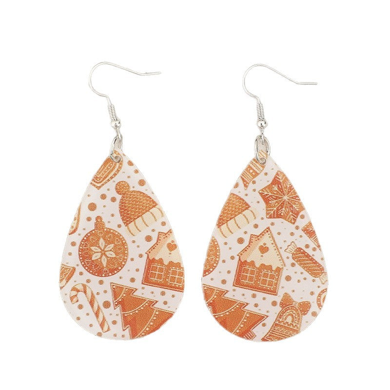 Wholesale Acrylic Christmas Gingerbread House Earrings With Candy Cane Print Holiday Jewelry Accessory For Gift And Boutique Resale