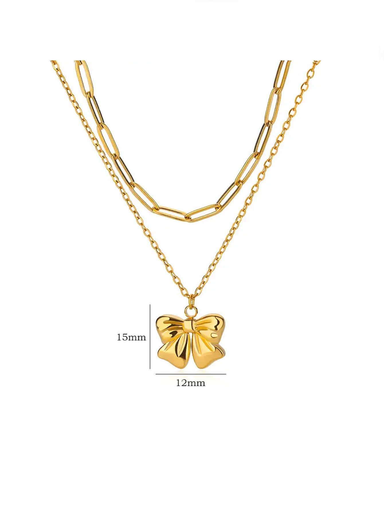 Wholesale  Stainless steel bow chain 18k gold double layer stacked wearing necklace