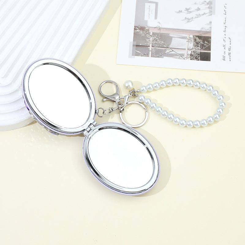 Wholesale Clay Rhinestone Glass Portable Oval Mini Mirror Keychain ACC-KC-ZhiYa024