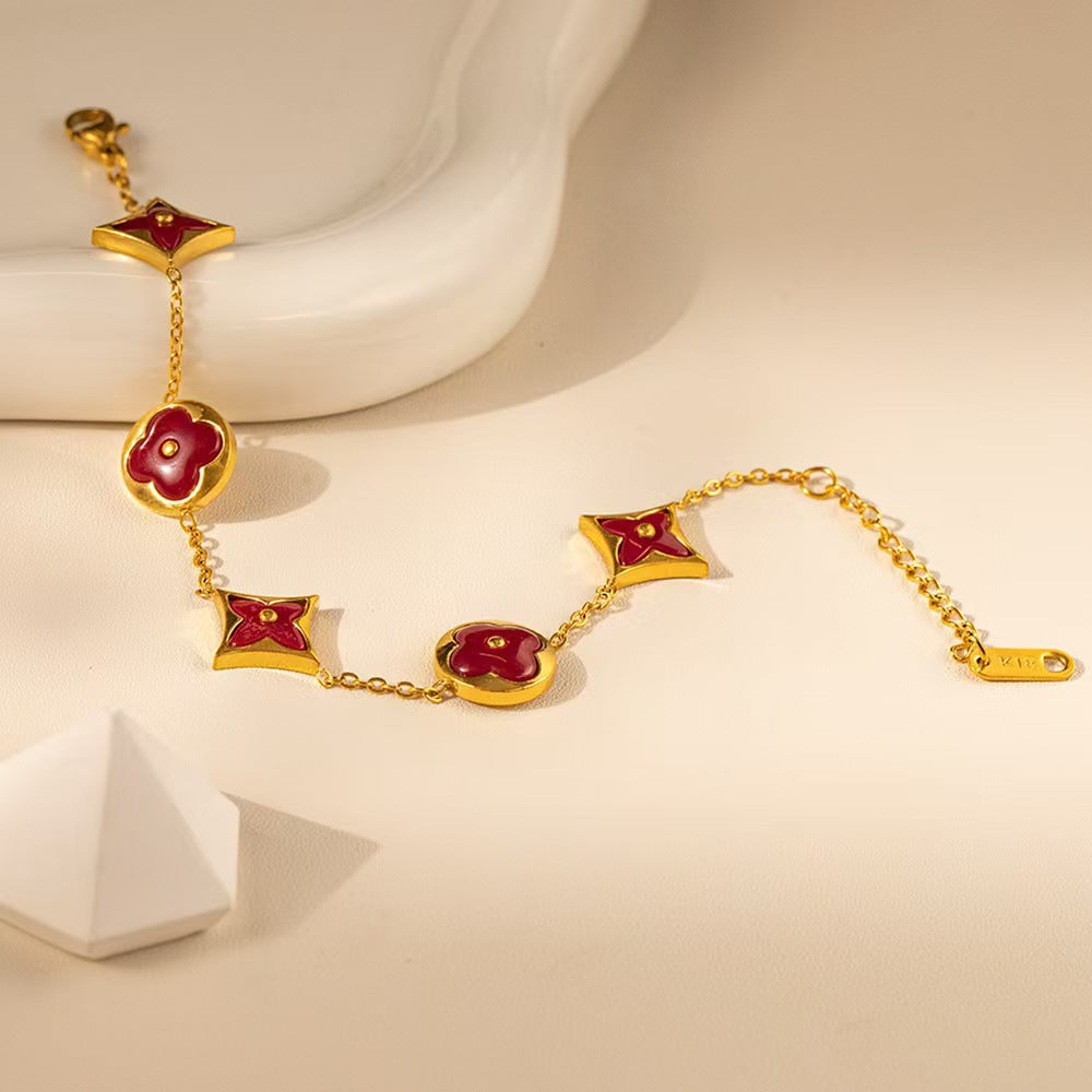 Wholesale Titanium Steel 18K Gold Tone Four Leaf Clover Zircon Bracelet Women S Gift Everyday Wear