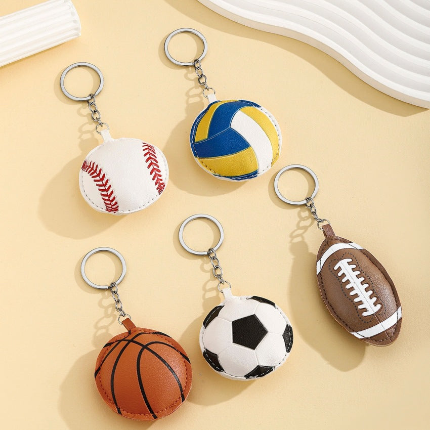 Wholesale New Sports Style Pu Cotton-Filled Ball Keychain Pendant Sports Baseball Volleyball Basketball Football Rugby Pendant