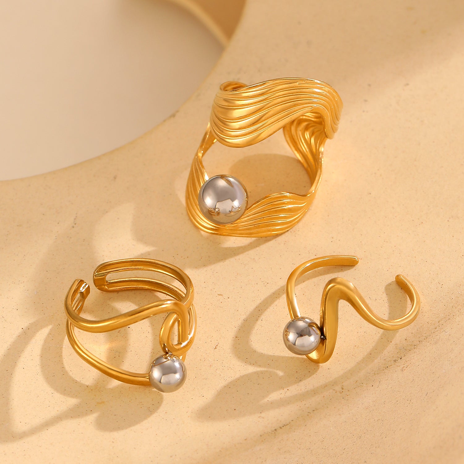 Wholesale Geometric Cut Out Lines Stainless Steel Open Ring