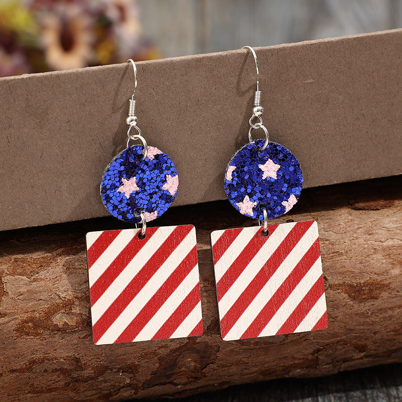 Wholesale Vintage Independence Day Geometric American Flag Wooden Creative Earrings