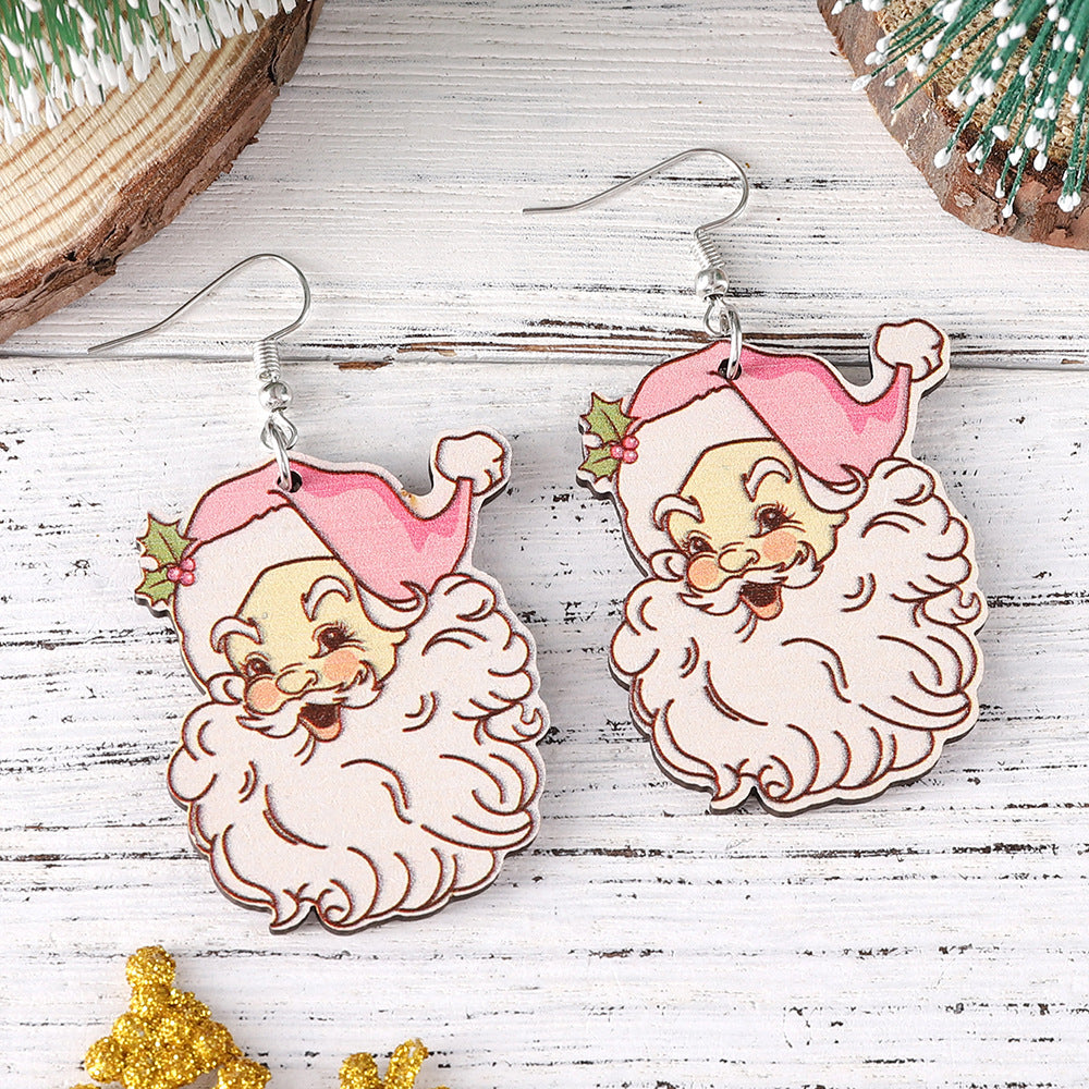Wholesale Christmas cute  pendant earrings wooden double-sided earrings