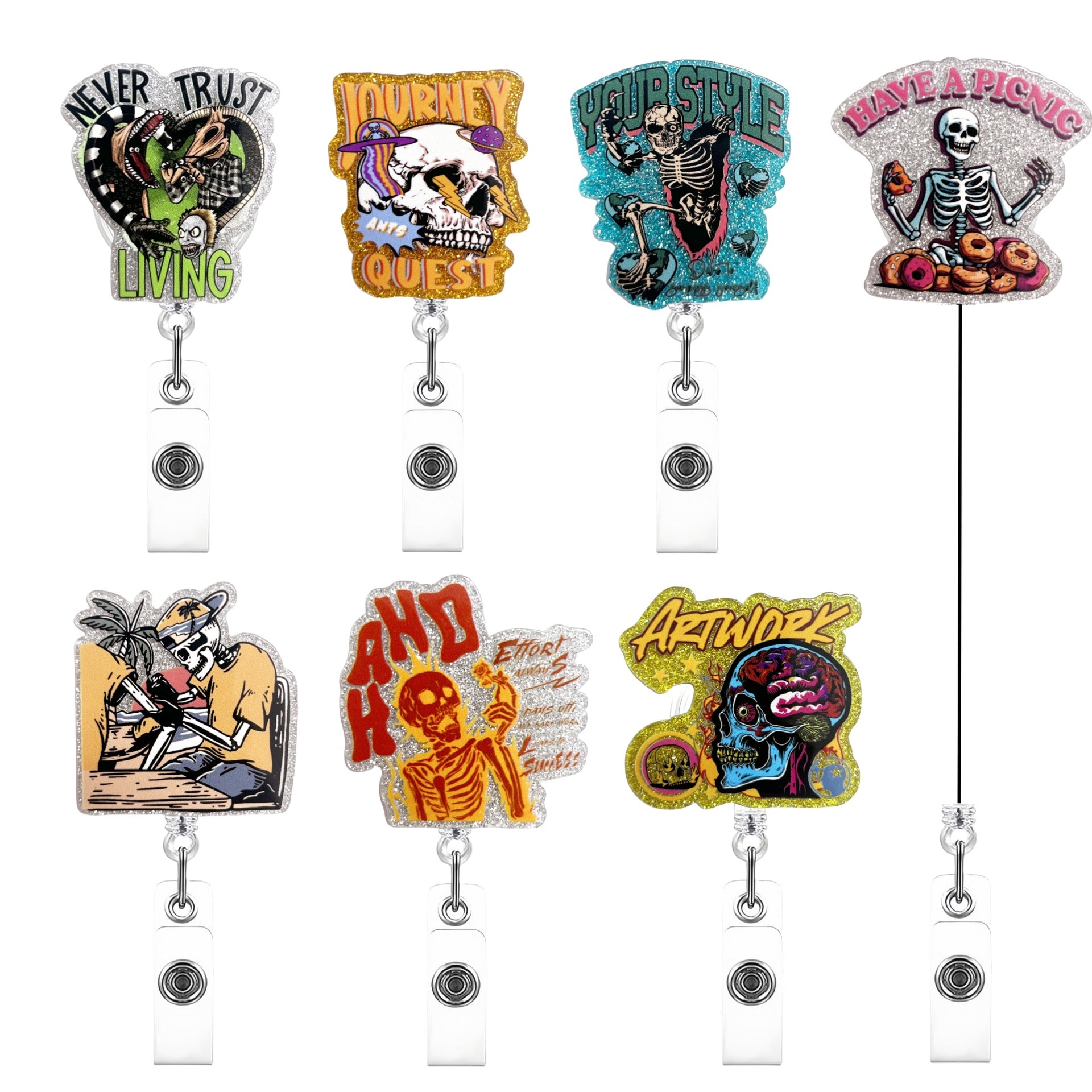 Wholesale Halloween Skull Badge Reels Keychains