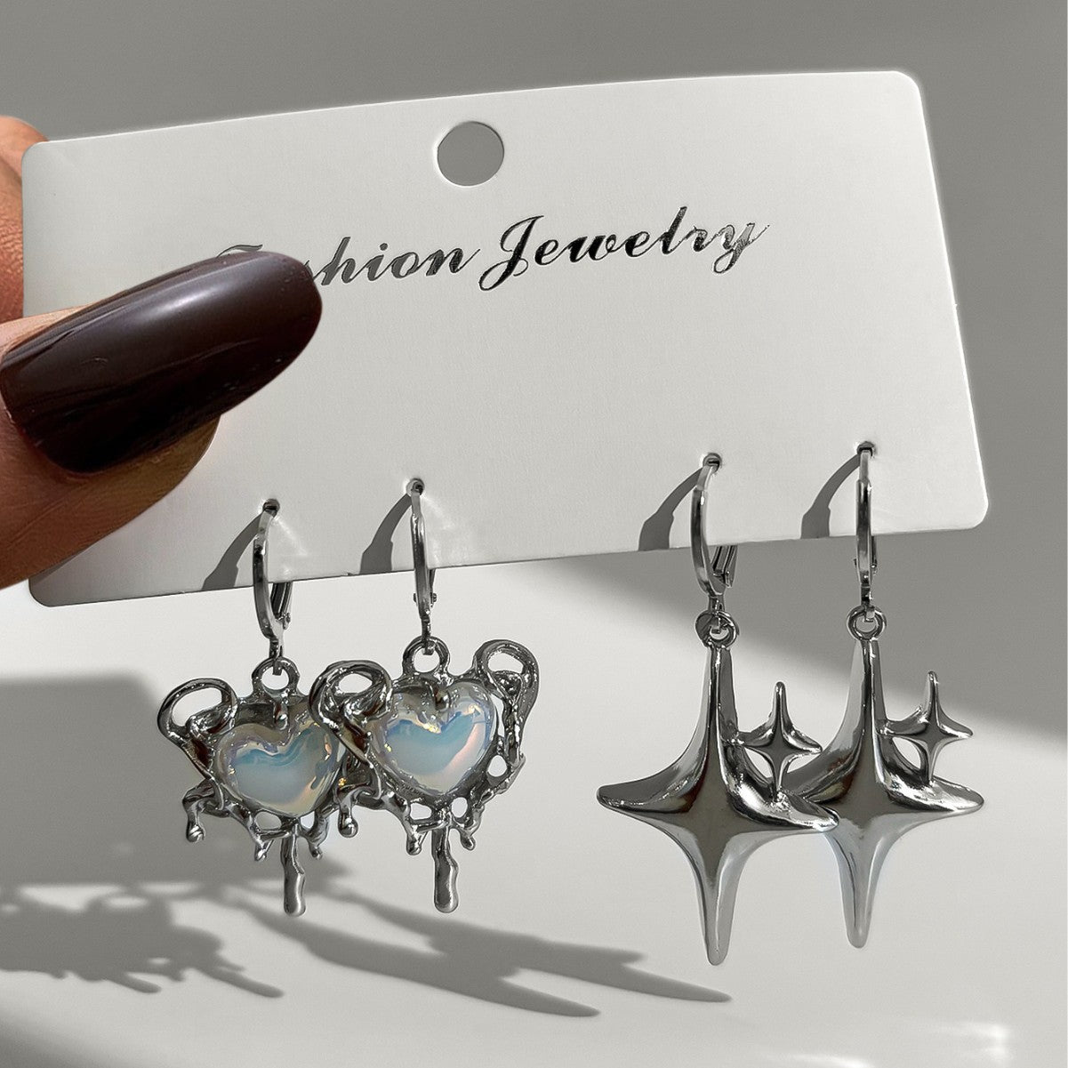 Wholesale Y2K Style Silver Heart Shaped Earring Set Trendy Fashion Accessory For Women Jewelry Gift For Boutique Resale