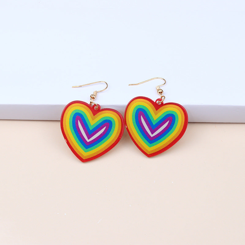 Wholesale Rainbow LGBT Pride Month Heart Shape Rainbow Dragonfly Acrylic Earrings ACC-ES-DA014