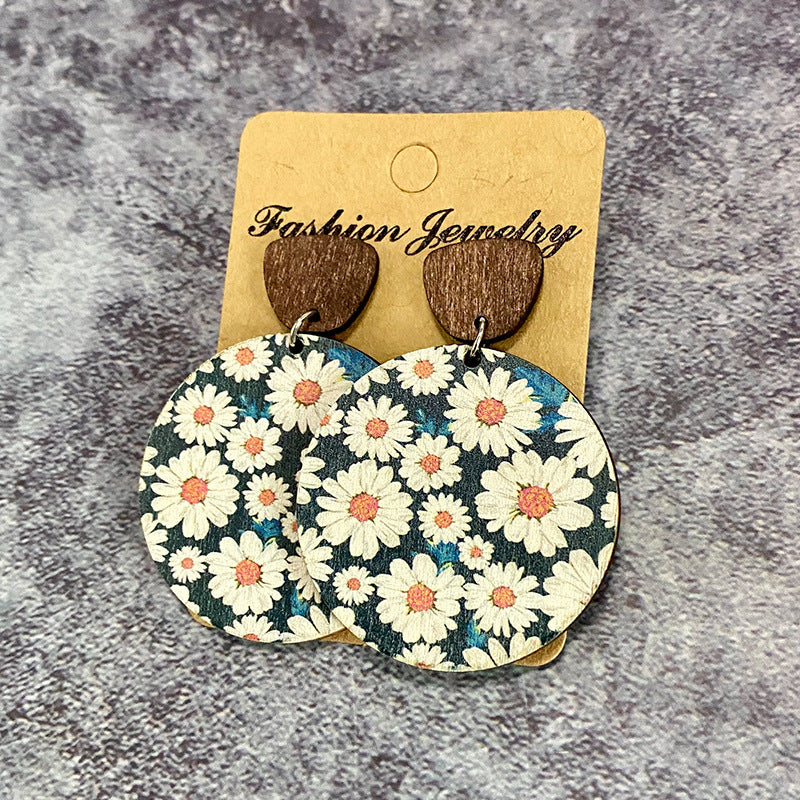 Wholesale Bohemian Floral Stitching Western Style Wood Earrings ACC-ES-XinChuan041