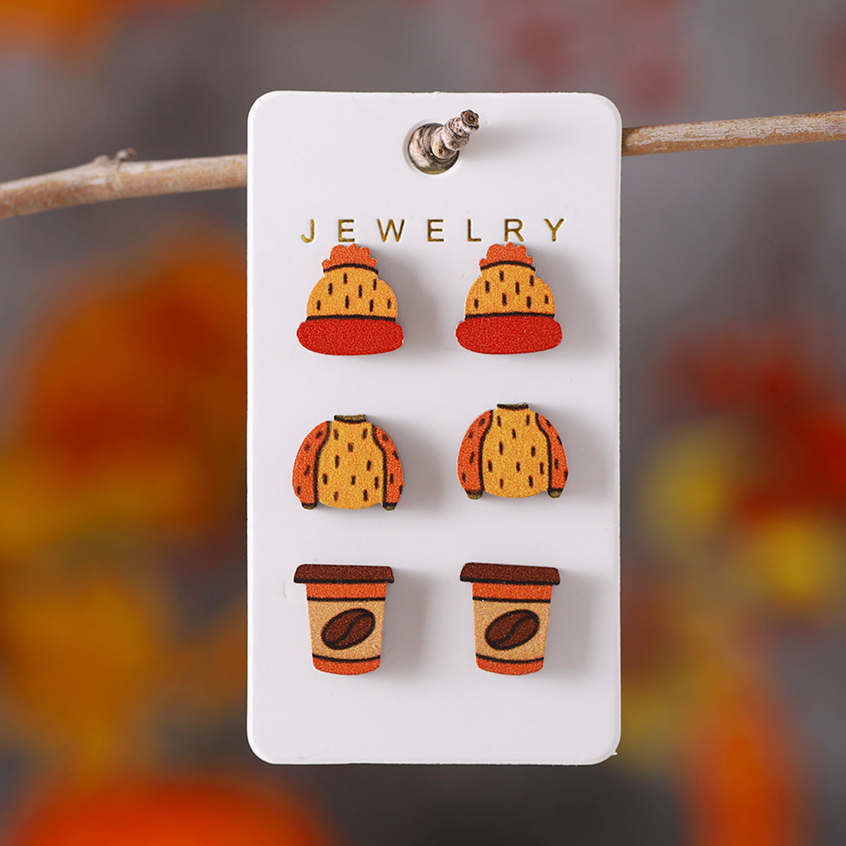 Wholesale Thanksgiving Maple Leaf Wood Pumpkin Earrings suit