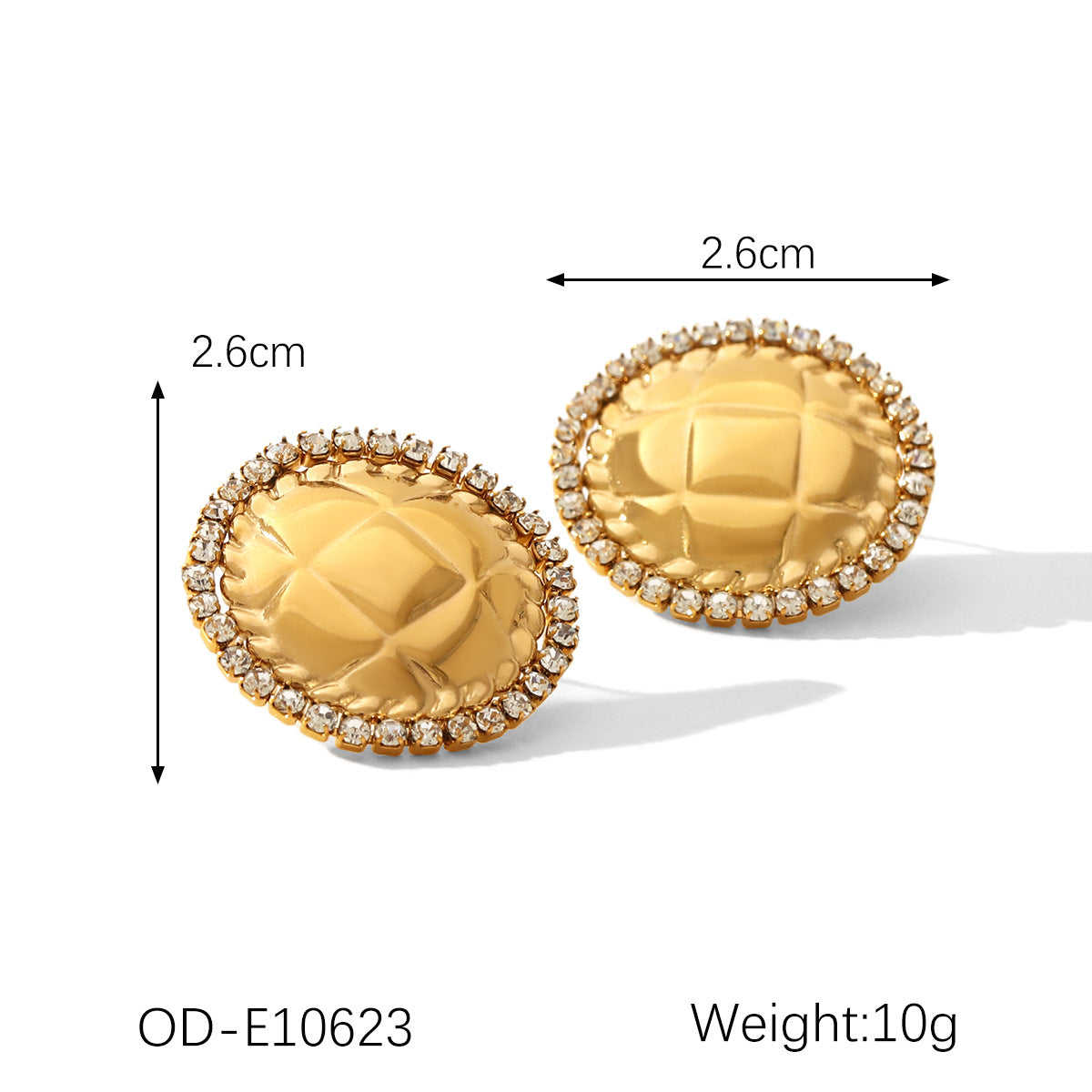 Wholesale  diamond round earrings women's stainless steel plated 18K gold stud earrings