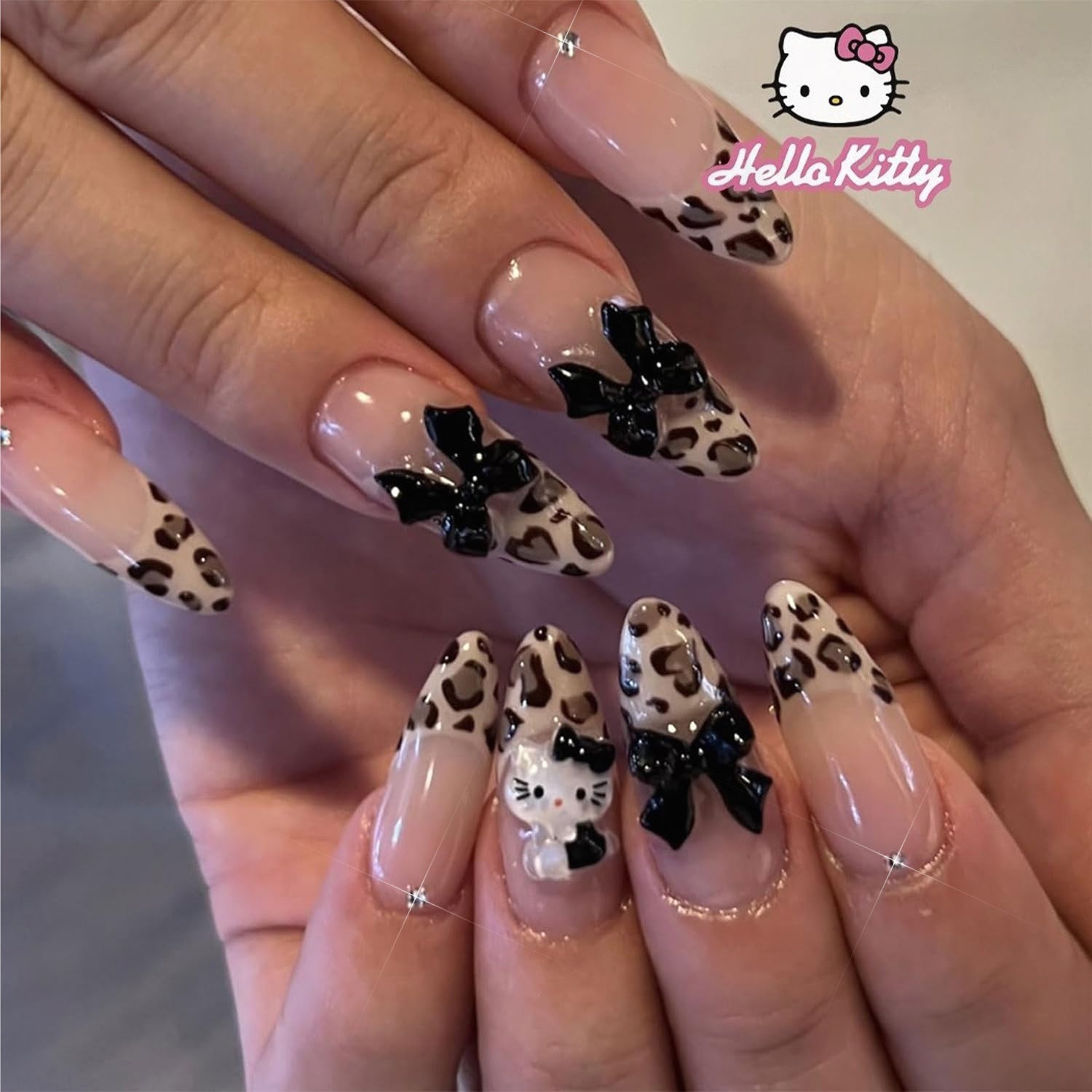 Wholesale Trendy Leopard Print Bow Almond Press On Nails 24Pcs Removable Nails For Everyday Wear Boutique Resale