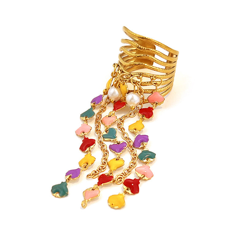 Wholesale Stainless Steel 18K Gold-Plated Tassel Ring