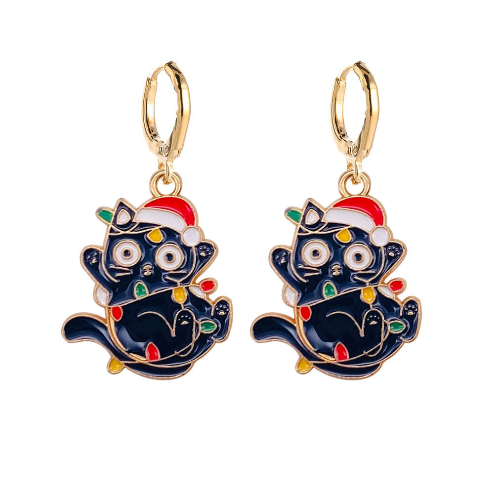 Wholesale Christmas Cute Colored Lights Cat Alloy Earrings ACC-ES-ChenY099