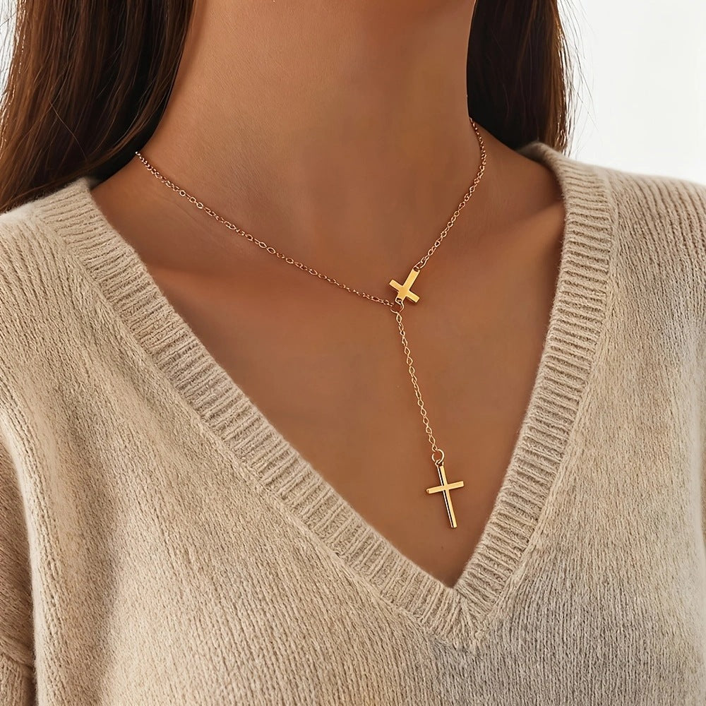 Wholesale Chic Cross Pendant Necklace Metal Electroplated Fashion Jewelry Accessory