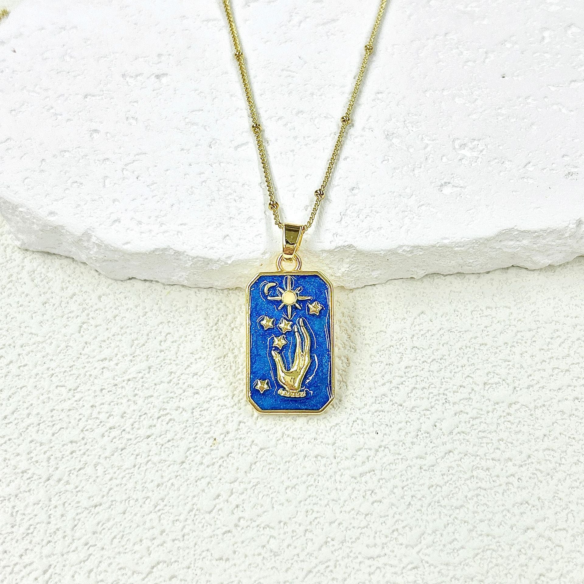 Wholesale 2pcs Oil Drop Tarot Sun Star Moon Pendant Copper All-match Necklace DIY Pendant Accessories