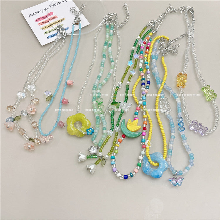 Wholesale  Retro Color Beaded Flower Necklace