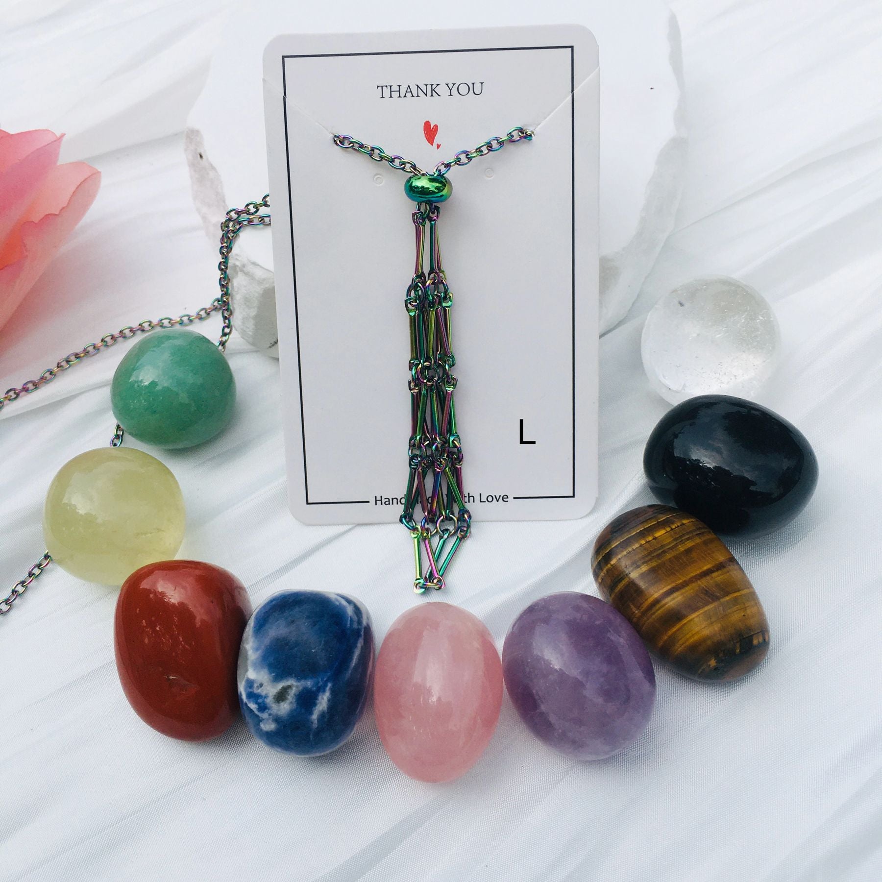 Wholesale Crystal Natural Stone Electroplated Color Bamboo Adjustable Metal Mesh Necklace ACC-NE-RongGuan002