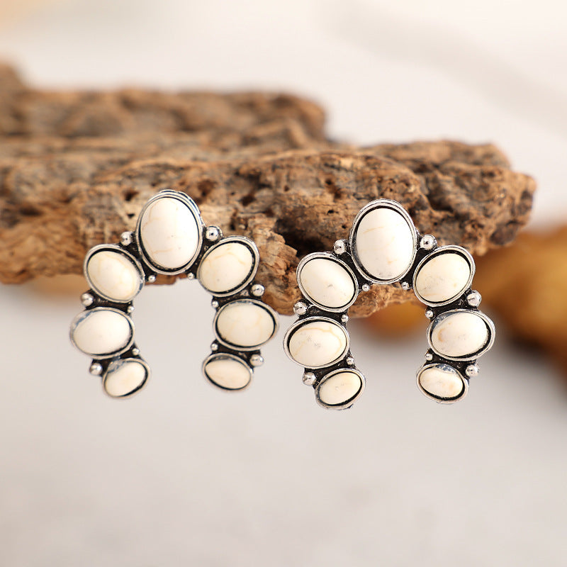 Wholesale Alloy Electroplated Vintage Turquoise U-Shape Earrings,  Trendy Jewelry Accessory for Women