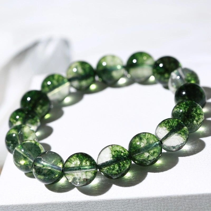 Wholesale Natural Green Ghost crystal single three-ring bracelet