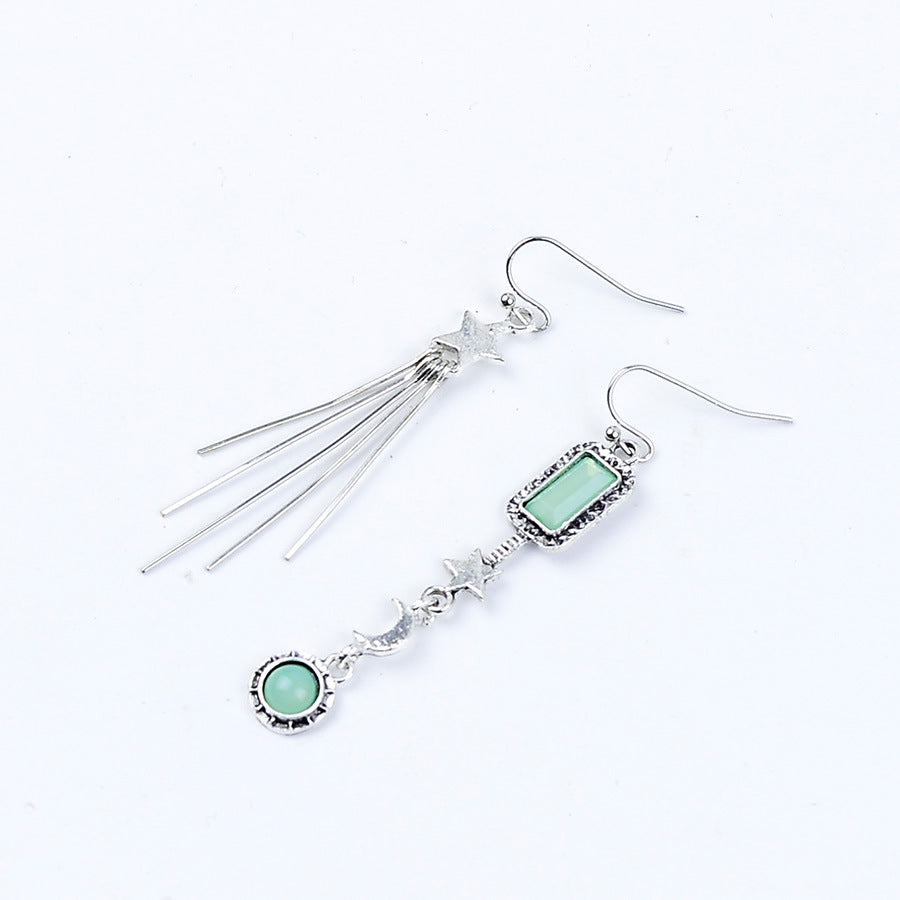 Wholesale Vintage Long Earrings With Star and Moon Motifs and Gemstone Tassels