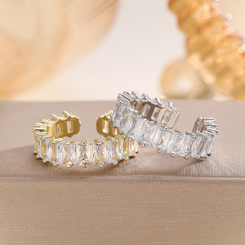 Wholesale C Shape Zircon Ring Gold Plated Copper Chic Fashion Jewelry Gift Boutique Resale