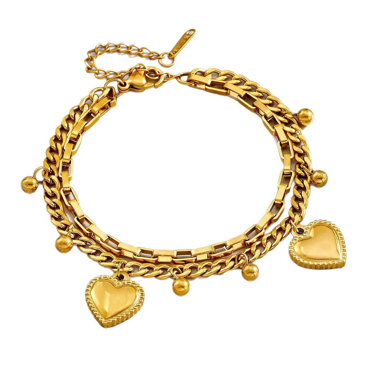 Wholesale Stainless Steel Electroplated Heart Double Layer Bracelet Women' s Fashion Accessory