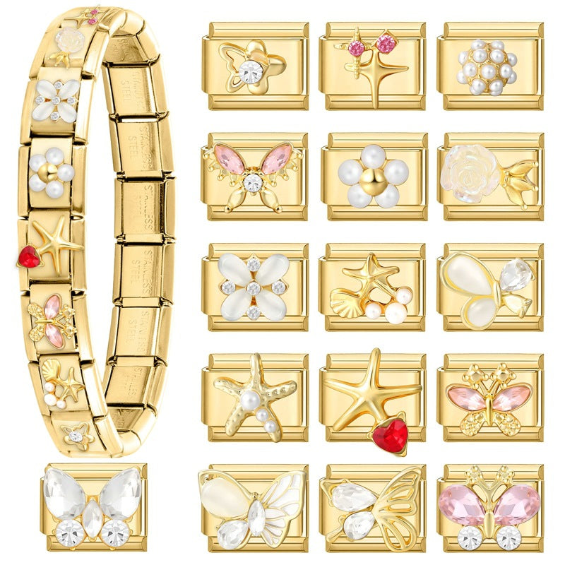 Wholesale 9mm Italian Charm Starter Bracelets DIY square Single Section Creative Stainless Steel Composable Bracelet