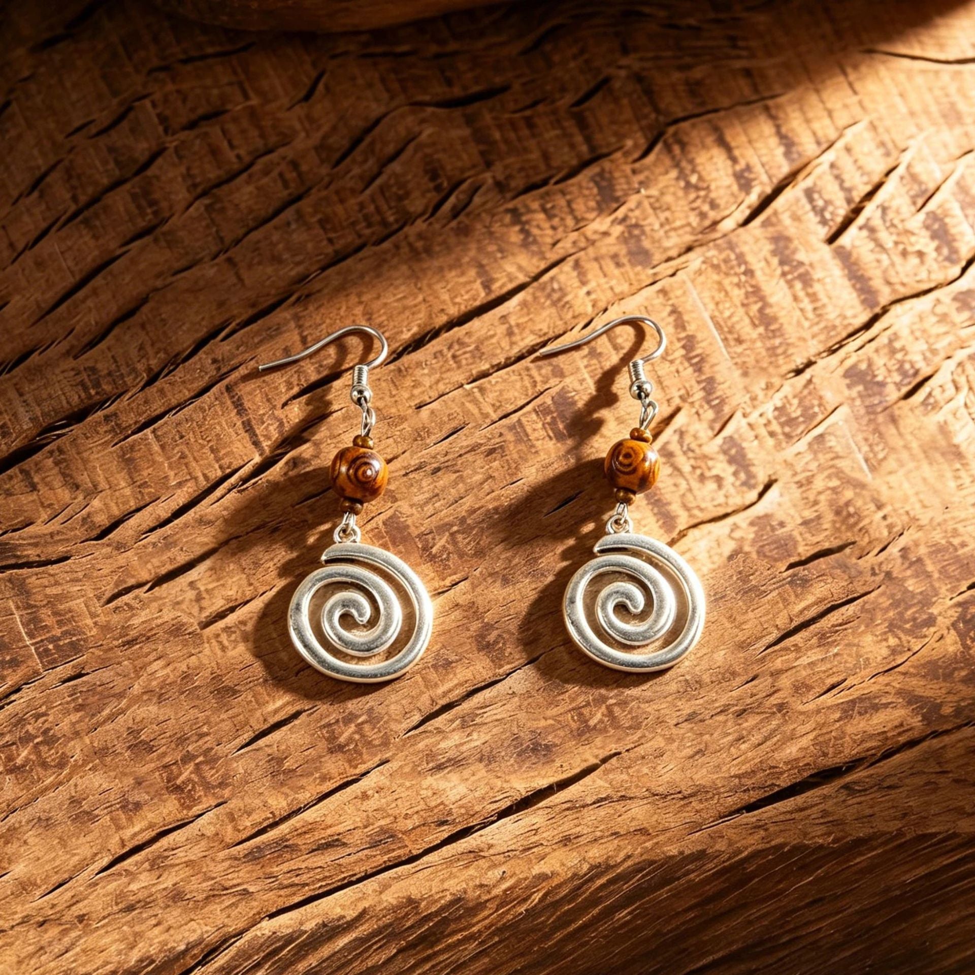 Wholesale Retro Wood Grain Spiral Pendant Earrings Geometric Ethnic Chic Fashion Accessory Zinc Alloy Jewelry Gift