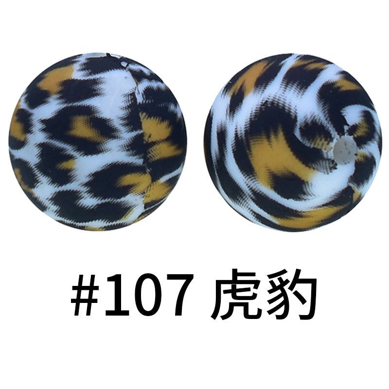 Wholesale 50pcs 15mm Western Style Leopard Skull Color Aztec Printed Silicone Balls Beads ACC-BDS-HeSheng008