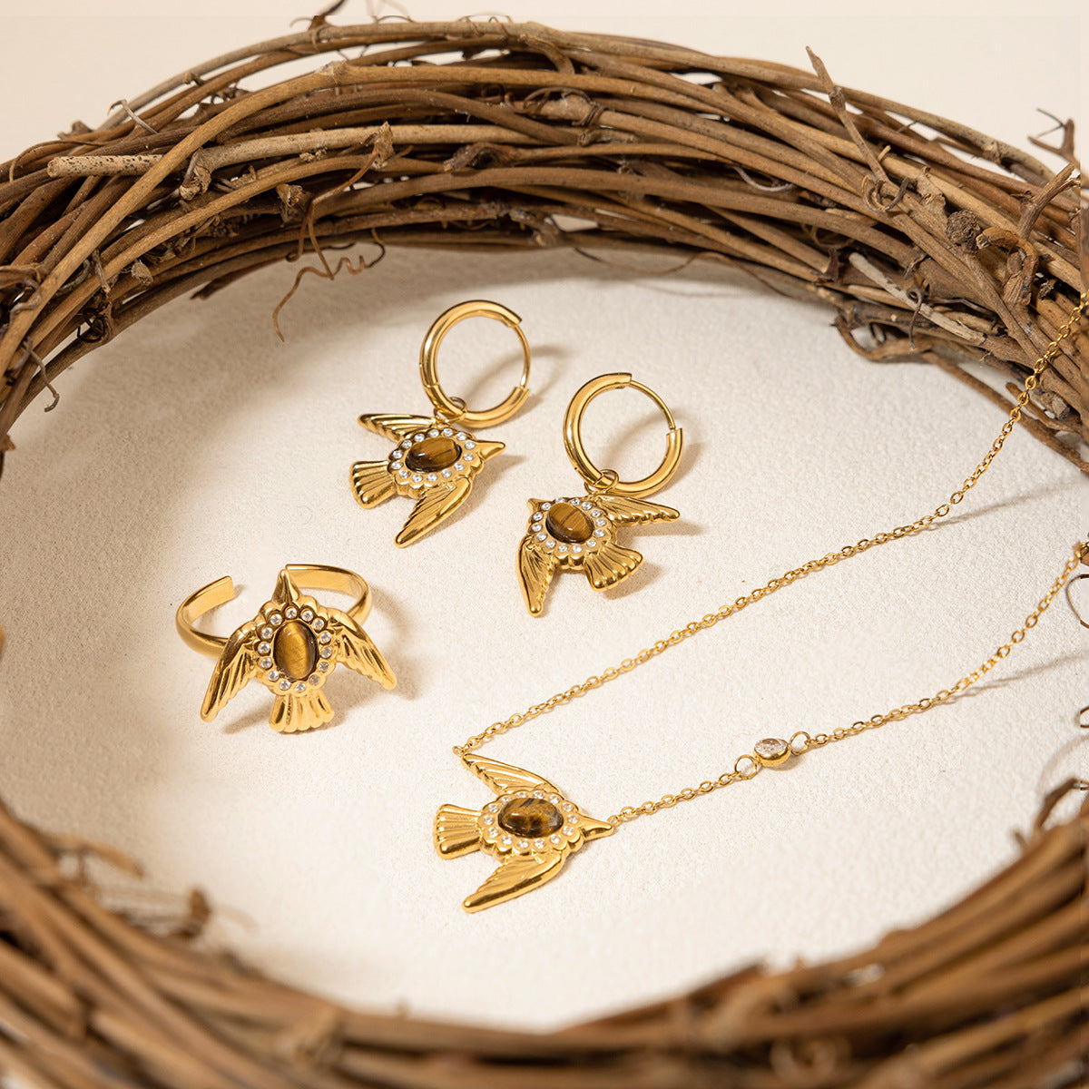 Wholesale 18K Stainless Steel Tiger Eye Dove Jewelry Set