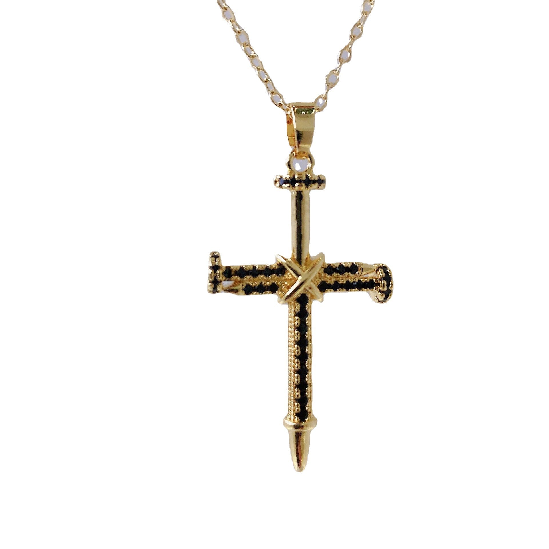Wholesale 14K Gold Plated Copper Hip Hop Cross Pendant Necklace Micro Set Zircon Fashion Jewelry Accessory For Everyday Wear