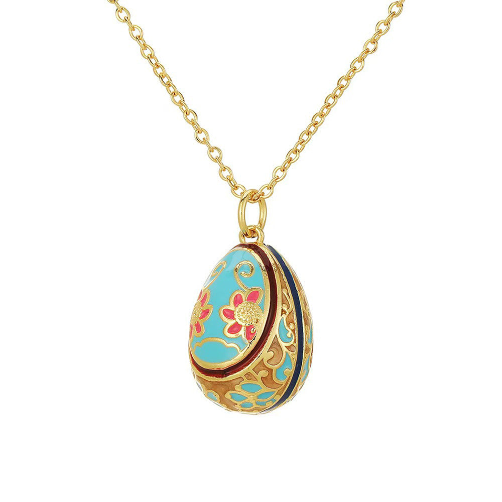 Wholesale 18K Real Gold Copper Zircon Easter Egg Necklace
