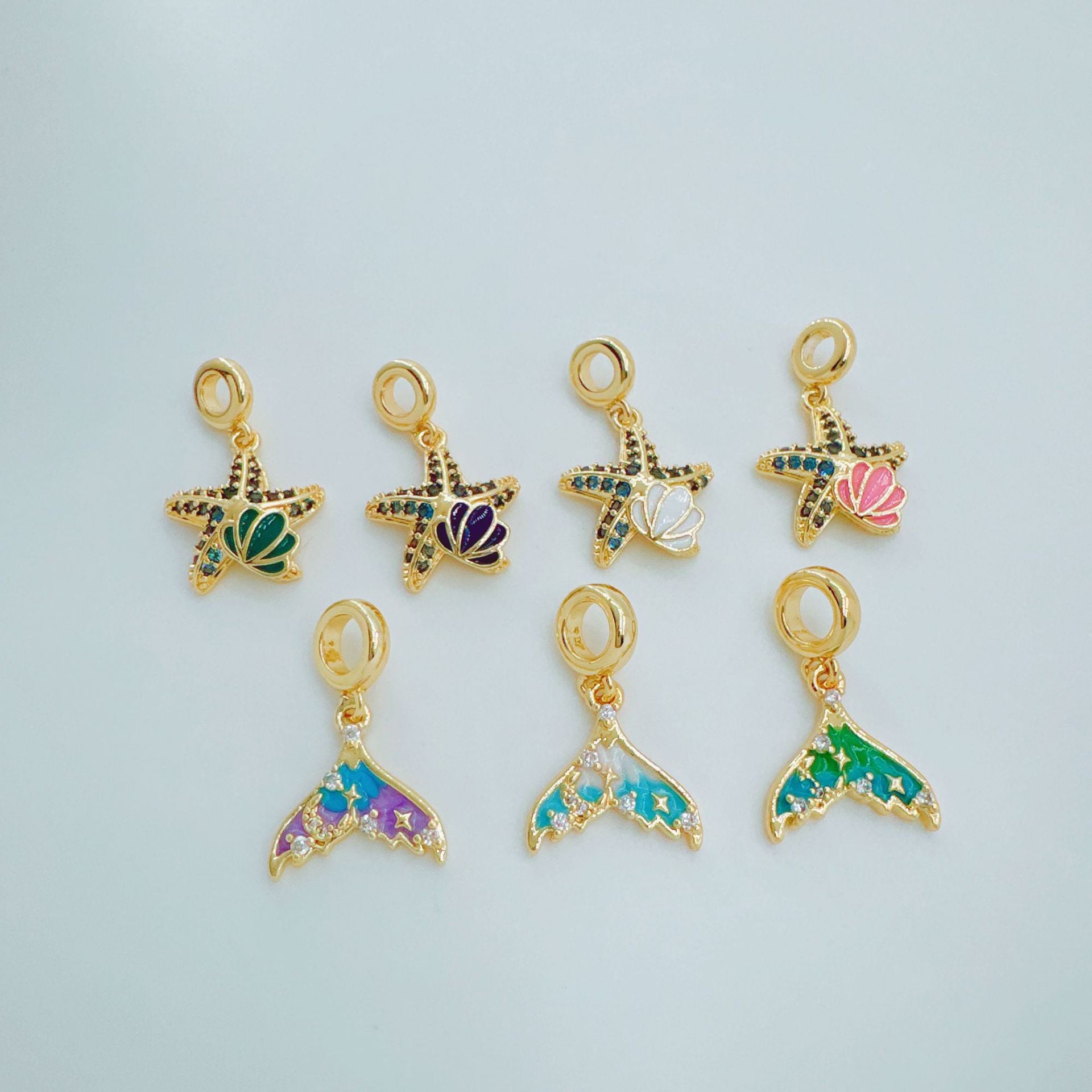 Wholesale Ins Style Gold Plated Starfish Fishtail Flower Pendant DIY Jewelry Accessory Boutique Resale
