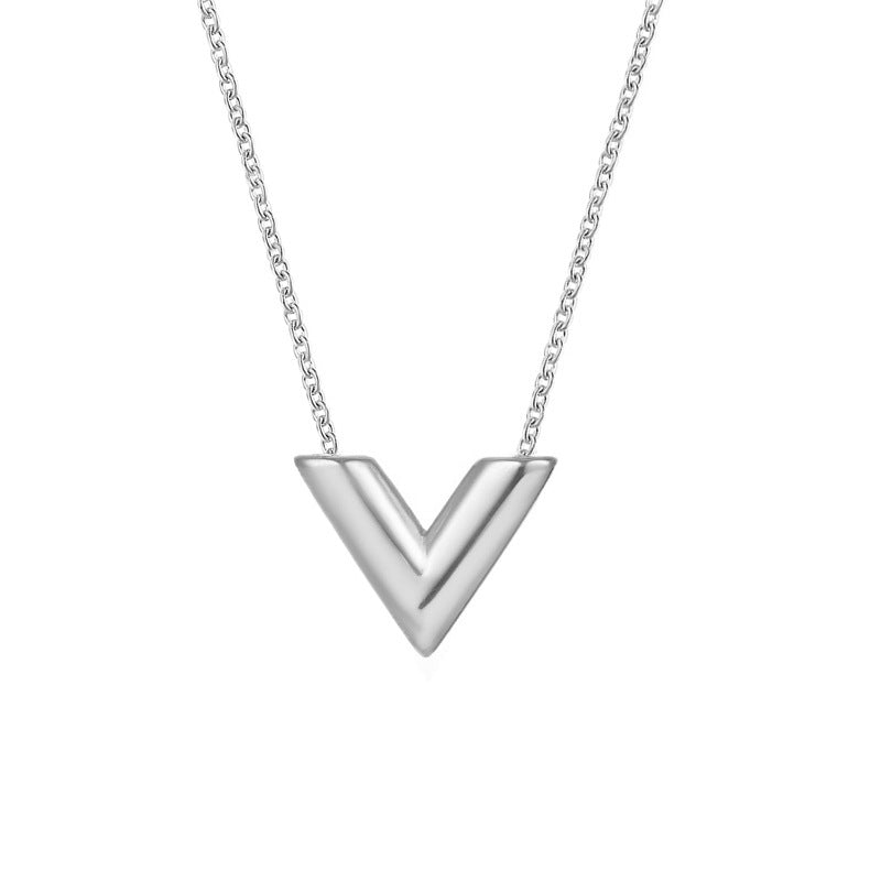 Wholesale  Luxury Design V-shaped Collarbone  18K Gold Titanium Steel Earrings Necklace