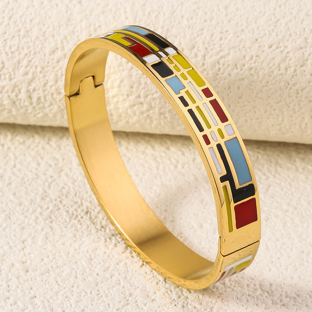 Wholesale Niche Light Luxury Stainless Steel Enamel Oil Drip Bracelet ACC-BT-RuiX005