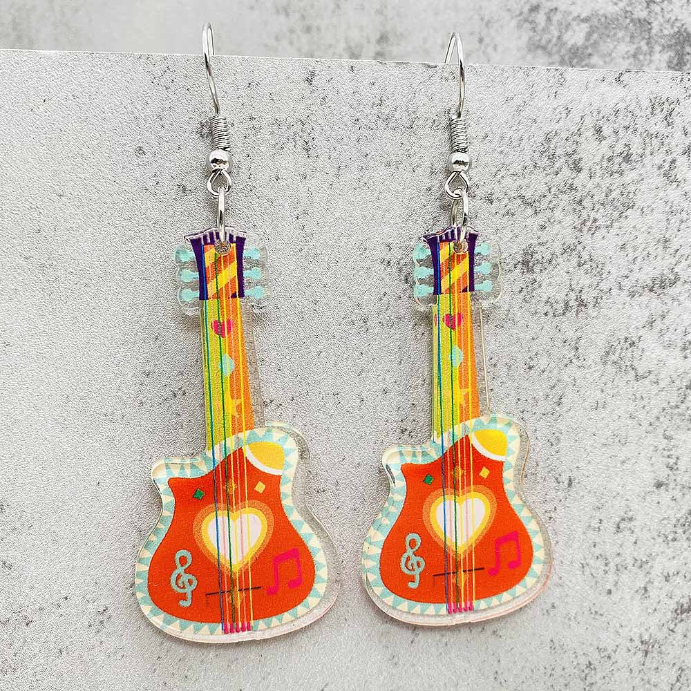 Wholesale Colorful Guitar Pipa Musical Instrument Acrylic Earrings ACC-ES-CY017