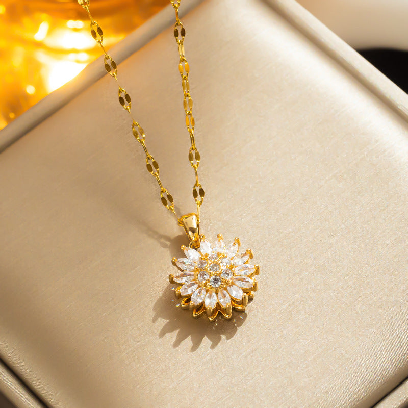 Wholesale  rotatable sunflower full diamond necklace