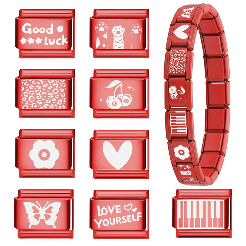 Wholesale Italian Charm Bracelet 9mm DIY Splicing Red Background Stainless Steel Composable Bracelet