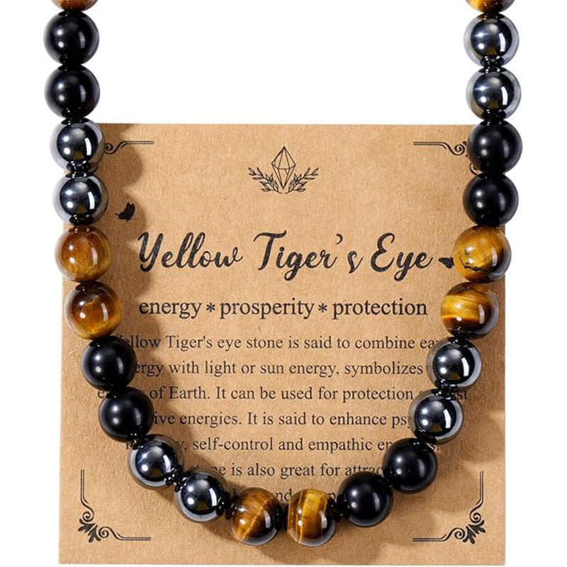 Wholesale  Natural Tiger Eye Stone Handmade Beaded Men' s Necklace