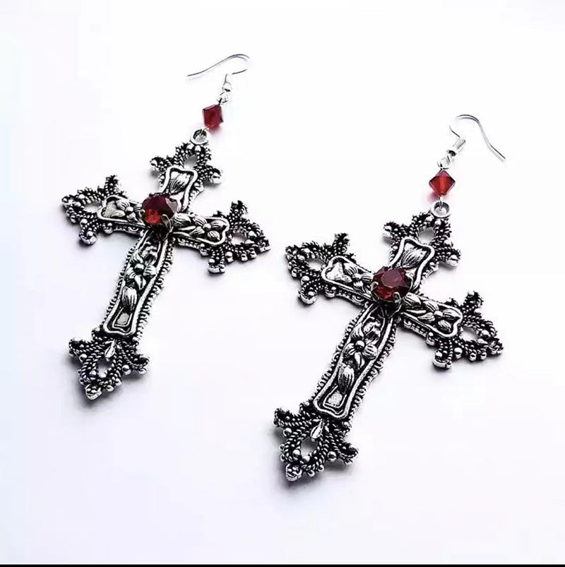 Wholesale Gothic Ruby Cross Necklace  Retro Flower Lover Pendant