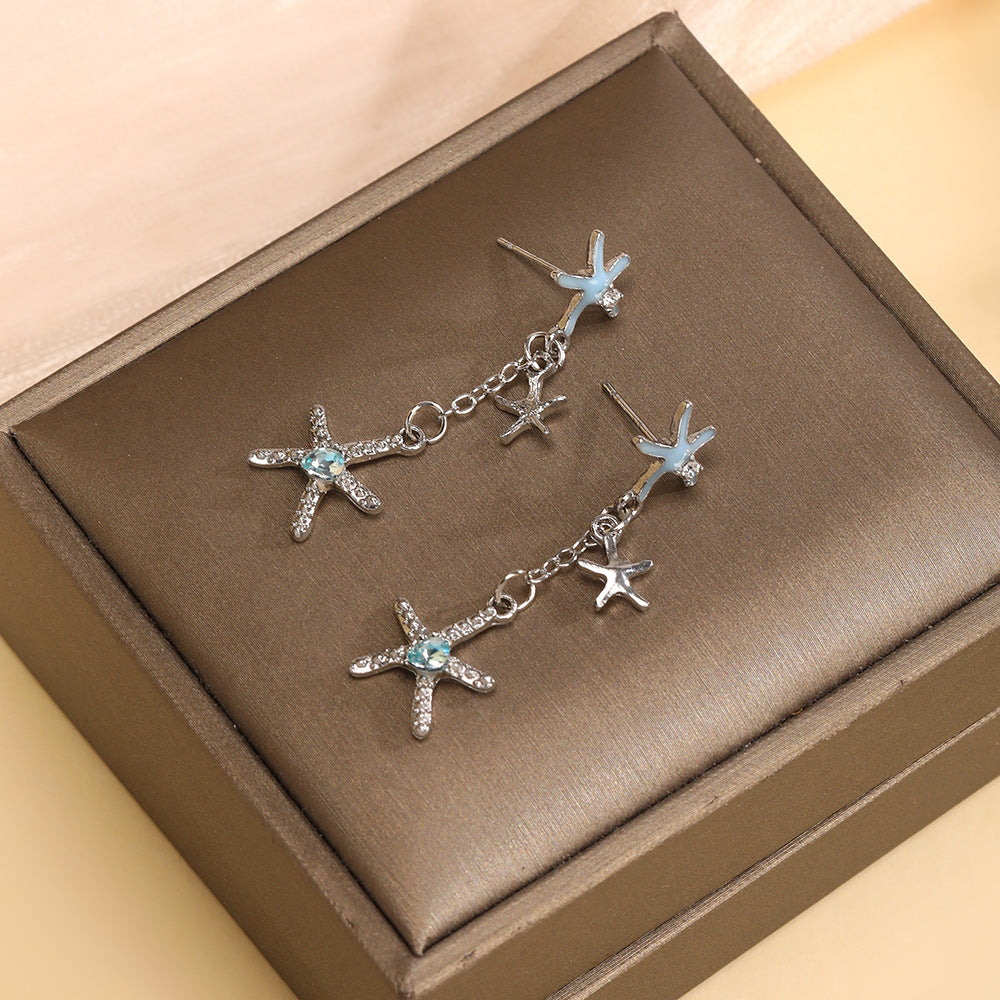 Wholesale Blue long starfish earrings