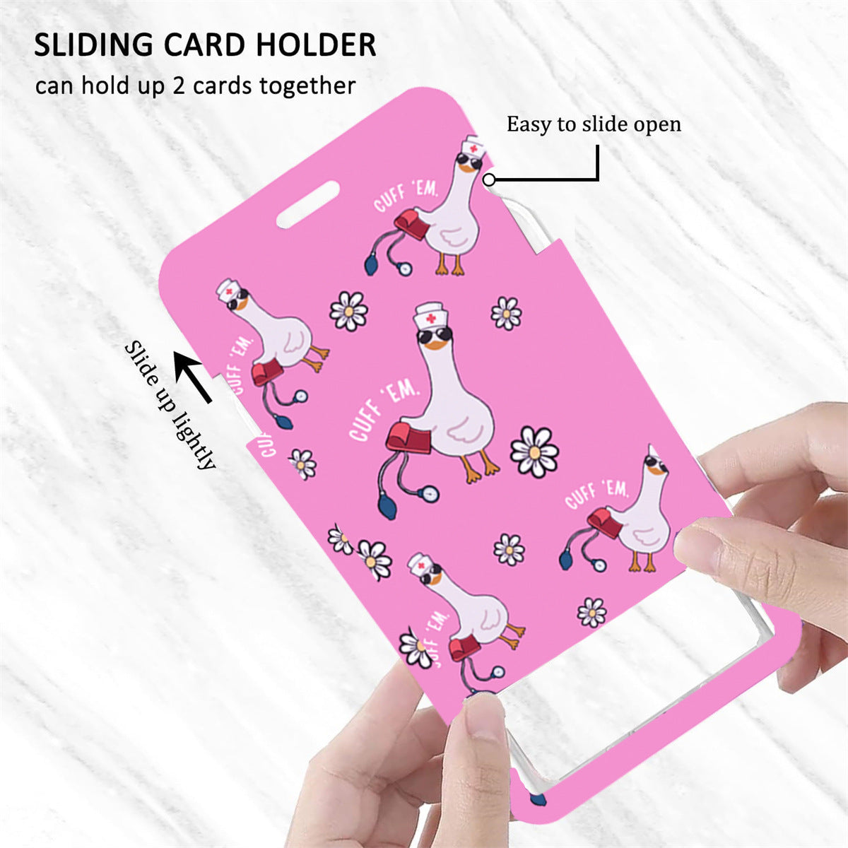 Wholesale Cross-border hot-selling retractable easy-pull buckle,  fun white goose UV printed name tag/ card holder,  polyester lanyard,  medical name tag buckle,  in stock.