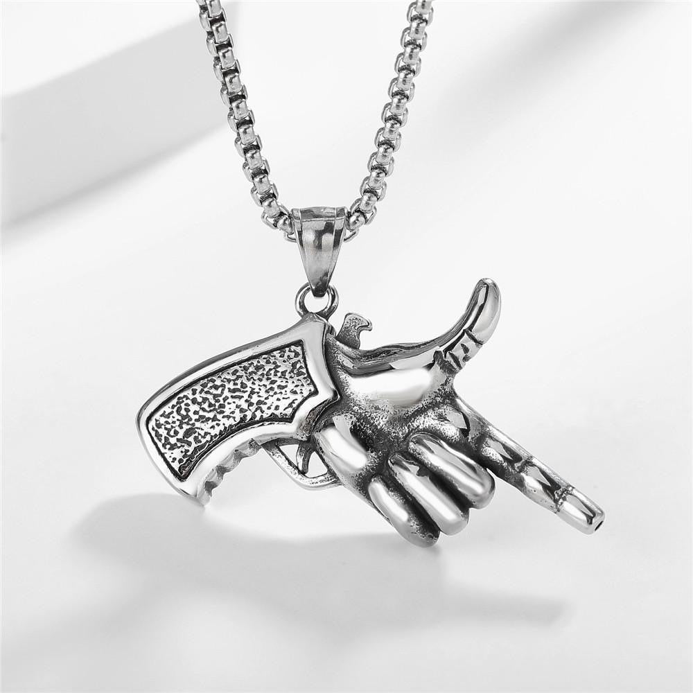 Wholesale Men' s Hip Hop Finger Pistol Pendant Necklace Street Style Vintage Fashion Accessory
