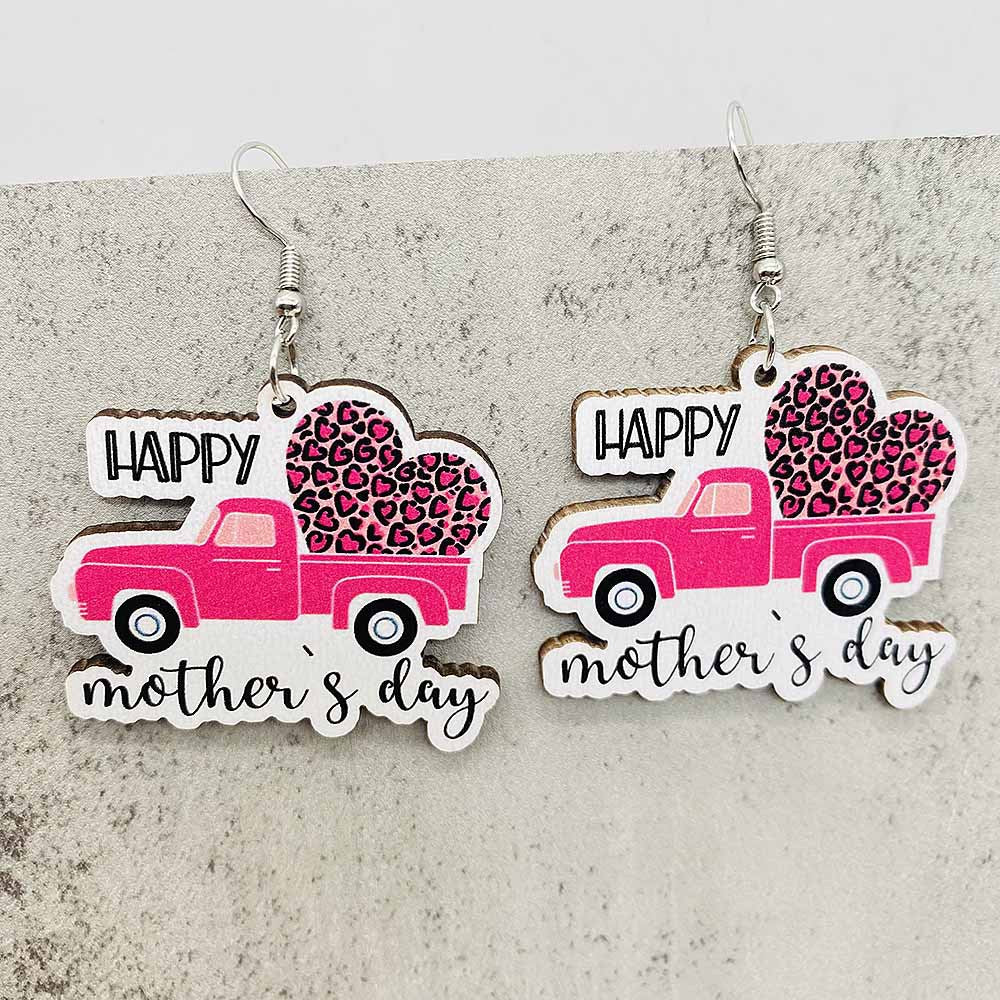 Wholesale Mother's Day Earrings Letter MOMO Bear Wooden Earrings ACC-ES-Cheny013