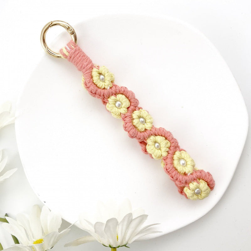 Wholesale Flower Rose Key Ring Handmade Woven Wrist Strap Keychains Lanyard Keychain ACC-KC-Huaien004