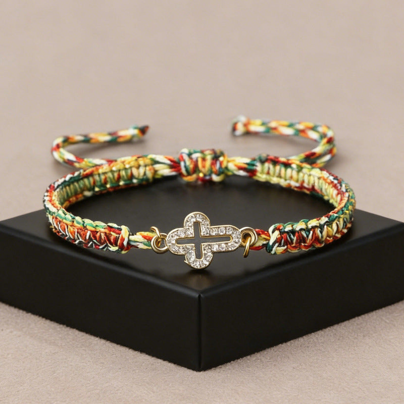 Wholesale Fashionable OL cross-border zinc alloy bracelet with trendy cross inlay,  fresh design,  and exquisite color weaving.