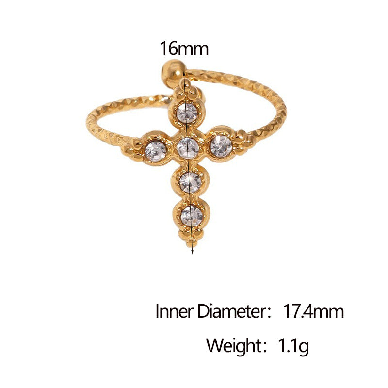 Wholesale Retro Cross Open Ring Stainless Steel Gold Jewelry Accessory Boutique Resale