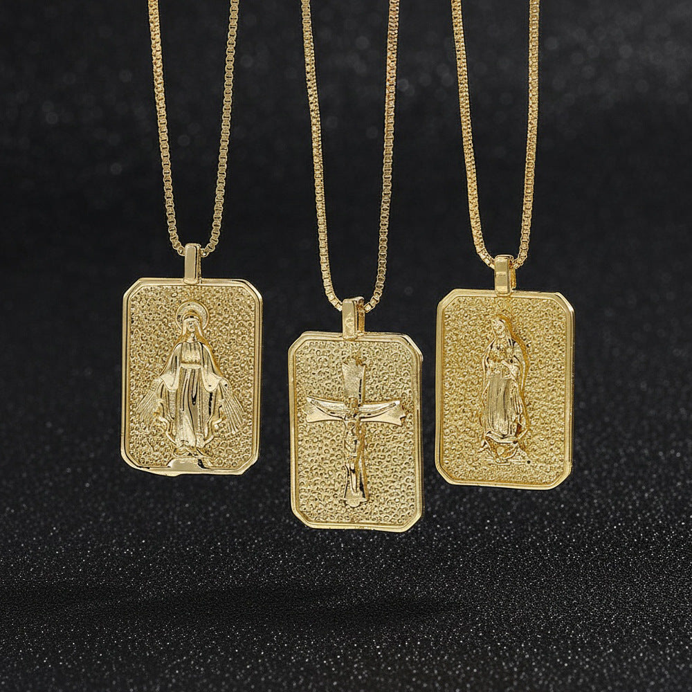 Wholesale Religious Cross Square Pendant Necklace Trendy Fashion Accessory for Party Gift Boutique Resale